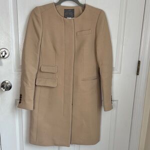 J. Crew Double Cloth Tan Symphony Coat Wool Blend Size 2 pea coat no collar